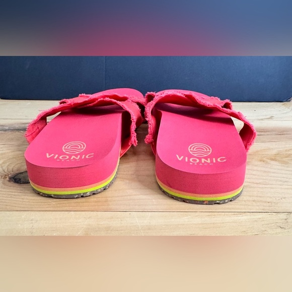 New Vionic Summer Beach Boardwalk Panama Canvas Slide Sandals In Poppy Size 7 - Picture 4 of 10